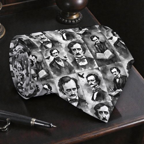 Edgar Allan Poe black and white Necktie Tie