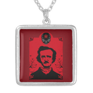 Edgar Allan Poe Black Raven Silver Plated Necklace