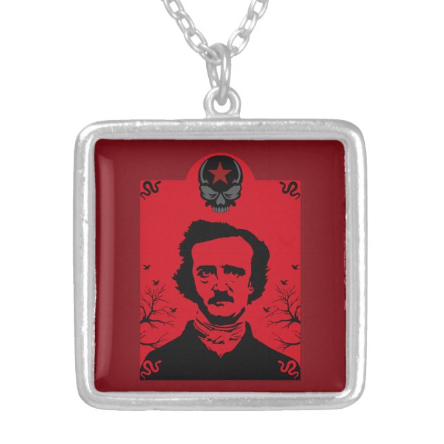 Edgar Allan Poe Black Raven Silver Plated Necklace (Front)
