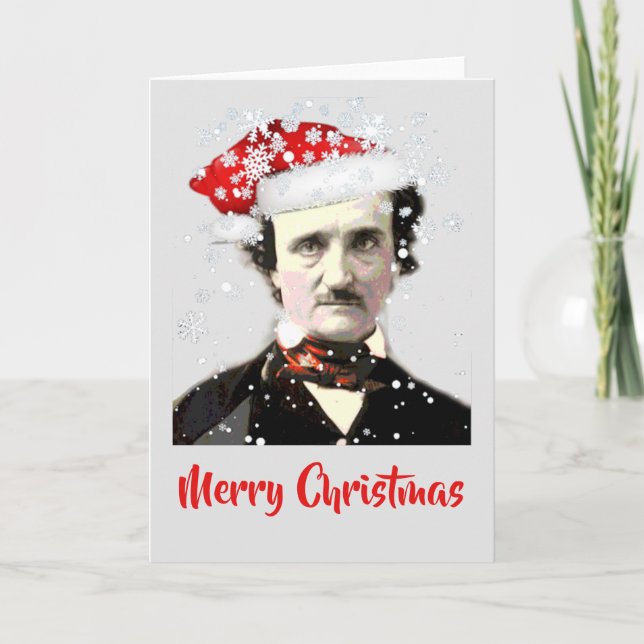  Edgar Allan Poe Christmas Hat Snowflake Card (Front)
