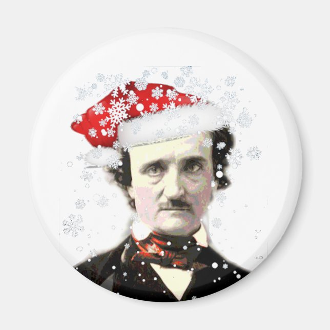  Edgar Allan Poe Christmas Hat Snowflake Magnet (Front)