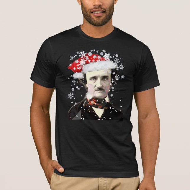  Edgar Allan Poe Christmas Hat Snowflake T-Shirt (Front)