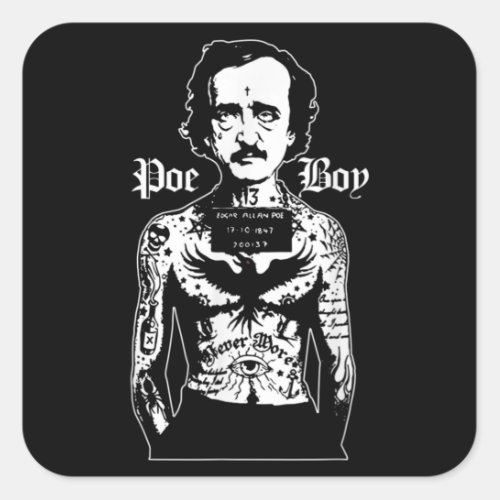 Edgar Allan Poe Classic Funny Horror w Raven Square Sticker
