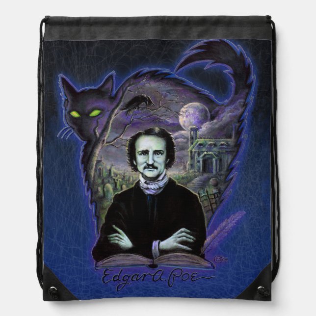 Edgar Allan Poe Gothic Drawstring Bag (Front)