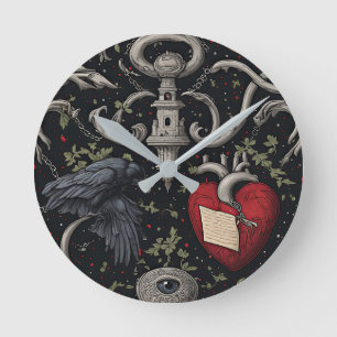 Edgar Allan Poe Gothic Inspired  Round Clock