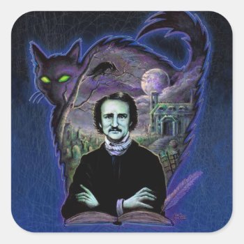 Edgar Allan Poe Gothic Square Sticker by themonsterstore at Zazzle