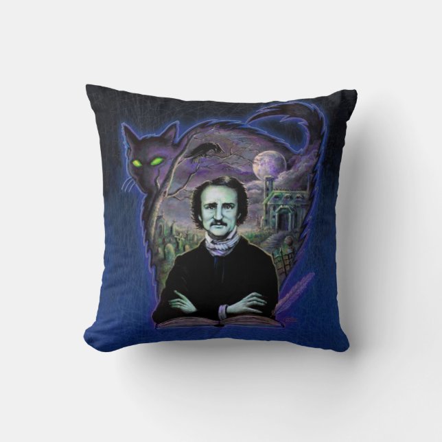 Edgar Allan Poe Gothic Throw Pillow (Front)