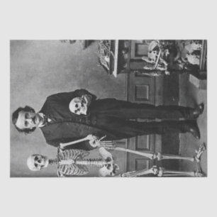 Edgar Allan Poe Holding a Skeleton Halloween Art Tissue Paper