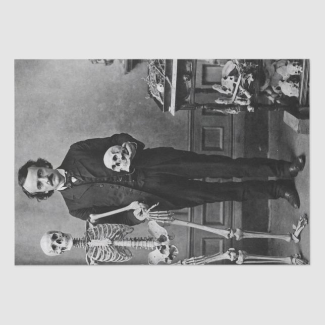 Edgar Allan Poe Holding a Skeleton Halloween Art  Tissue Paper (Front)