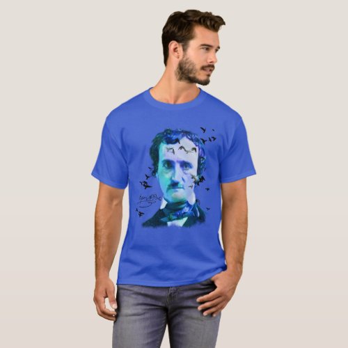 Edgar Allan Poe in Shades of Blue with Raven T_Shirt