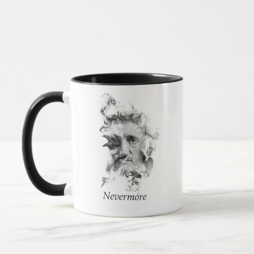 Edgar Allan Poe in Smoke with Raven _ Nevermore Mug