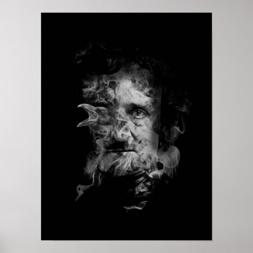 Edgar Allan Poe in Smoke with Raven _ Nevermore Poster