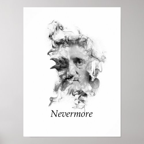 Edgar Allan Poe in Smoke with Raven _ Nevermore Poster