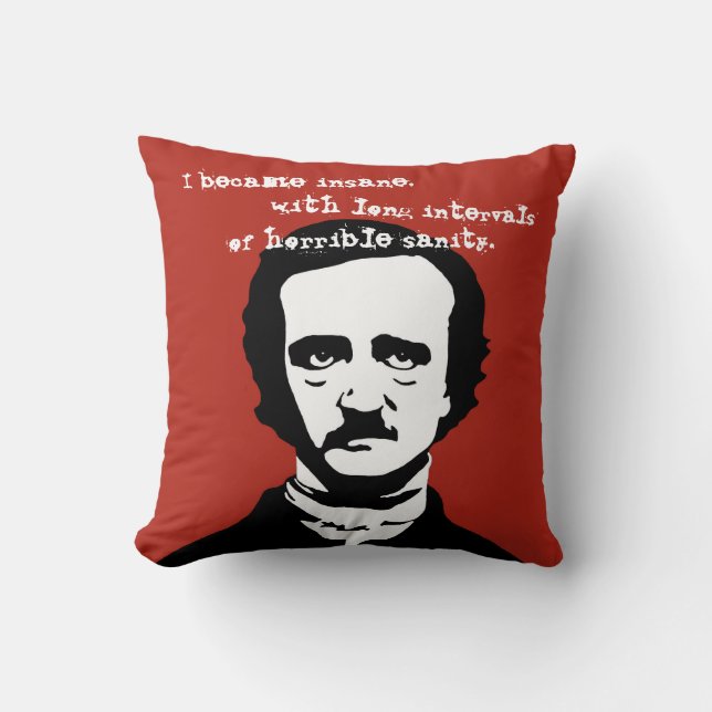 Edgar Allan Poe Insane Quote Silhouette Throw Pillow (Front)