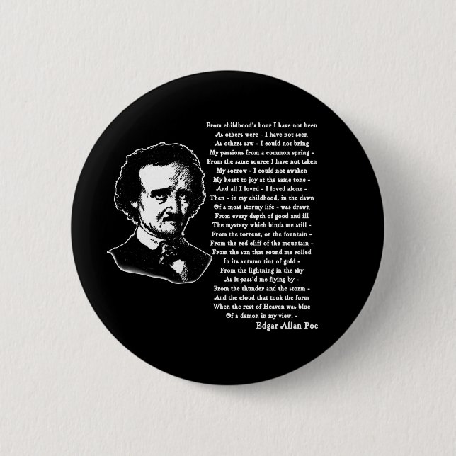 Edgar Allan Poe Poem ALONE Pinback Button (Front)