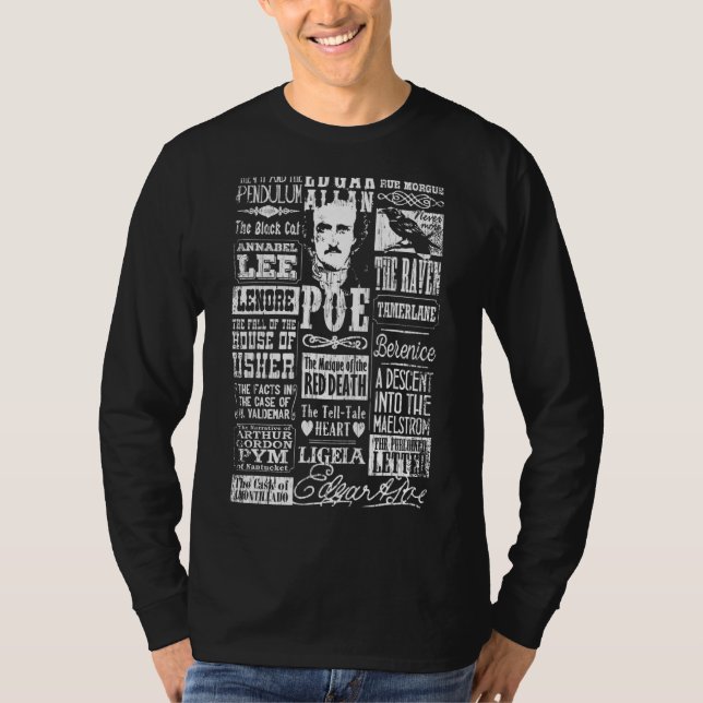 Edgar Allan Poe  Poems Quotes Raven Literature T-Shirt (Front)