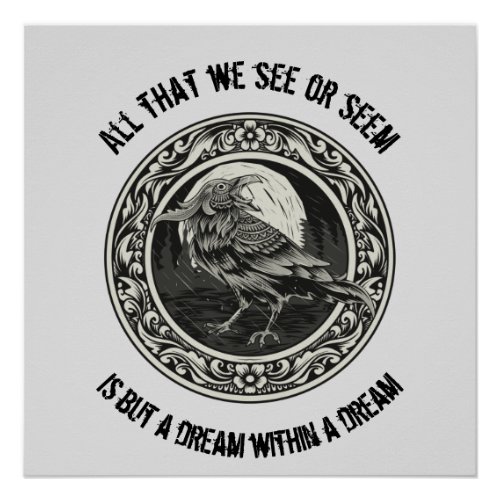 Edgar Allan Poe Poet Author Dream Raven Medallion  Poster