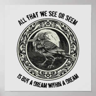 Edgar Allan Poe Poet Author Dream Raven Medallion  Poster