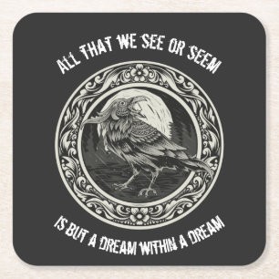 Edgar Allan Poe Poet Author Dream Raven Medallion Square Paper Coaster