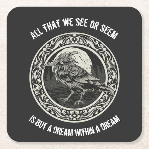 Edgar Allan Poe Poet Author Dream Raven Medallion  Square Paper Coaster