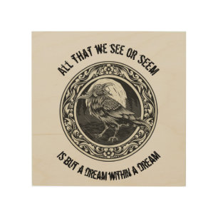 Edgar Allan Poe Poet Author Dream Raven Medallion Wood Wall Art