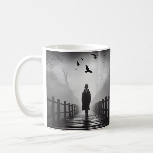 Edgar Allan Poe Poet Bridge Ravens Foggy Spooky Coffee Mug