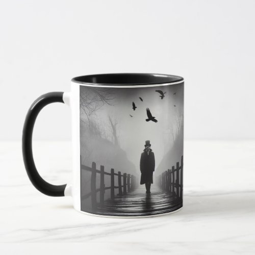 Edgar Allan Poe Poet Bridge Ravens Foggy Spooky Mug