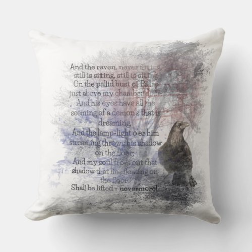 Edgar Allan Poe The Raven Poem Raven Watercolor Outdoor Pillow