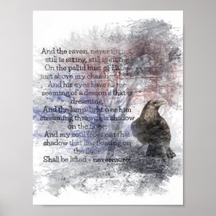 Edgar Allan Poe The Raven Poem Raven Watercolor Poster