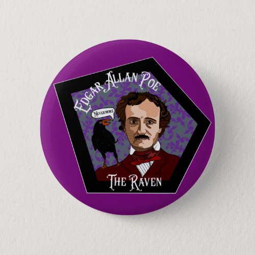 Edgar Allan Poe The Raven Poetry Gothic Horror Button