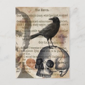 Edgar Allan Poe The Raven Skull And Bird Postcard by AVintageLife at Zazzle
