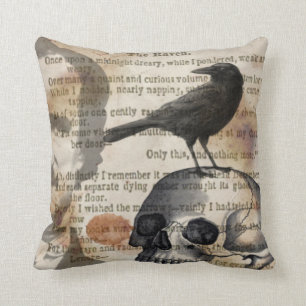 Edgar Allan Poe The Raven & Skull Pillow