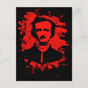 Edgar Allan Poe Tribute (red) Postcard by andersARTshop at Zazzle