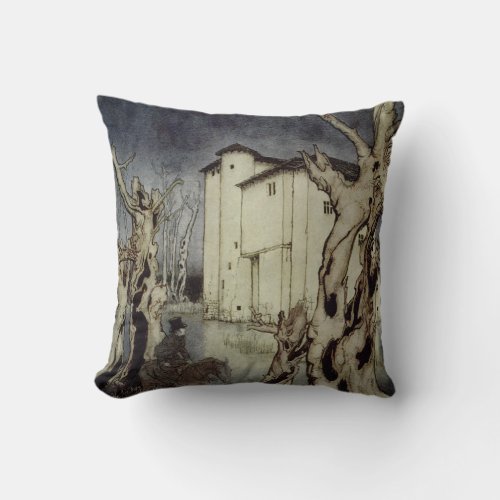 Edgar Allan Poe Usher painting by Arthur Rackham Throw Pillow