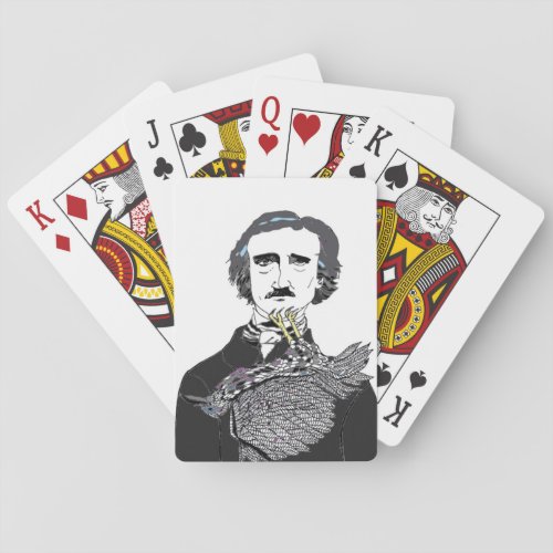 Edgar Allan Poe with a Raven on his Chin Poker Cards