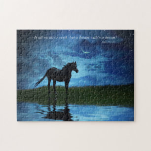 Edgar Allan Poe's Poem with Surreal Horse and Sky Jigsaw Puzzle