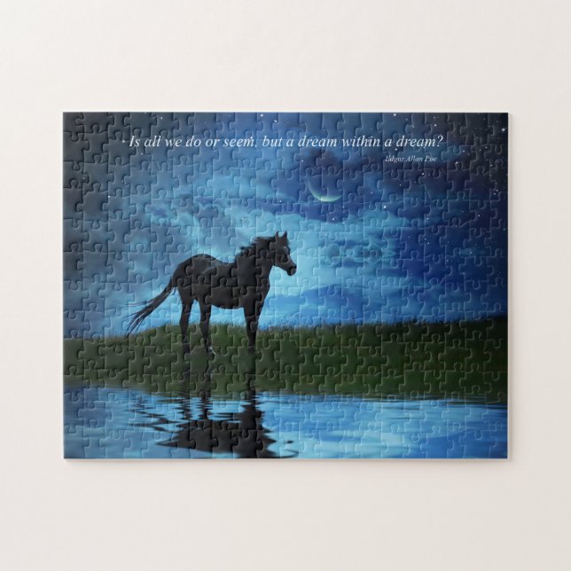 Edgar Allan Poe's Poem with Surreal Horse and Sky Jigsaw Puzzle (Horizontal)