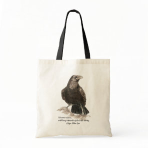 Edgar Allen Poe Insanity Quote Watercolor Raven Tote Bag