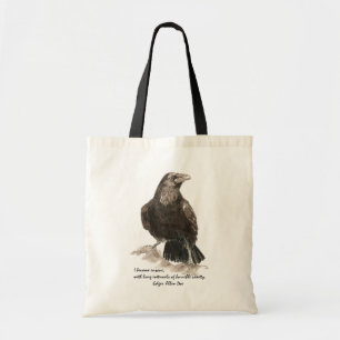 Edgar Allen Poe Insanity Quote Watercolor Raven Tote Bag