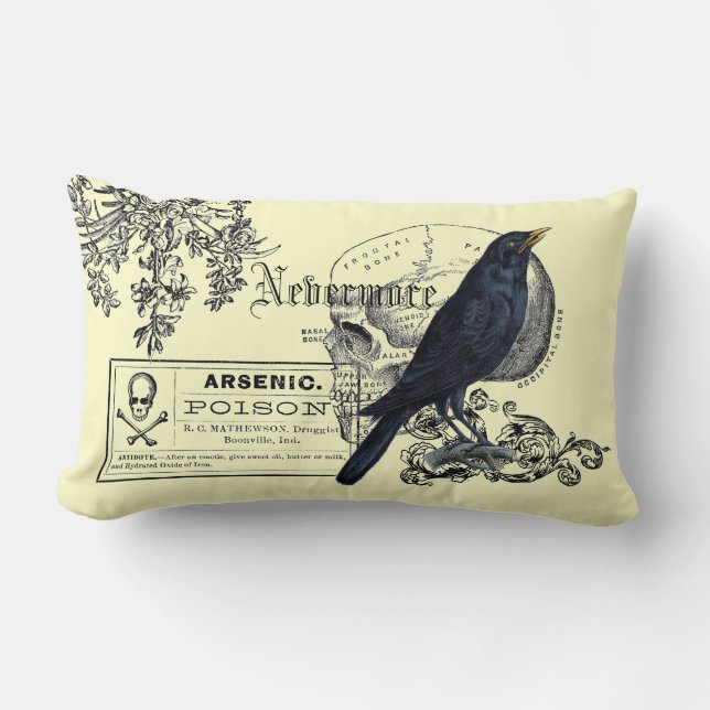 Edgar Allen Poe Raven Collage Lumbar Pillow (Front)