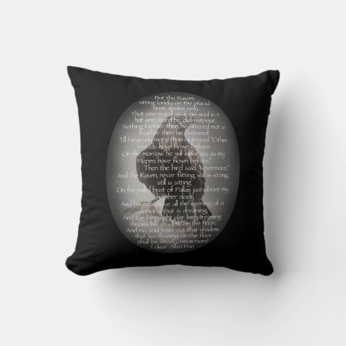 Edgar Allen Poe Raven Poem Nevermore Quote Throw Pillow