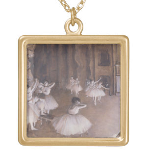 Edgar Degas Ballet Rehearsal on the Stage, 1874 Gold Plated Necklace