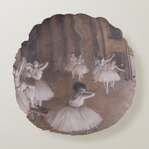 Edgar Degas Ballet Rehearsal on the Stage, 1874 Round Pillow