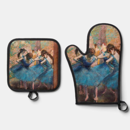 Edgar Degas _ Dancers in blue Oven Mitt  Pot Holder Set
