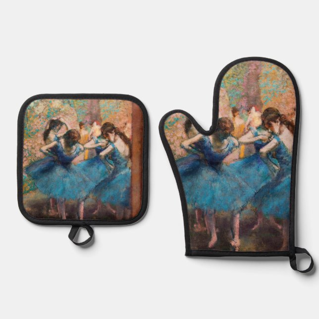 Edgar Degas - Dancers in blue Oven Mitt & Pot Holder Set (Front)