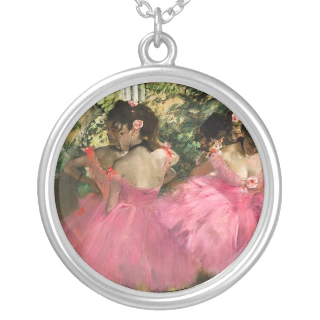 Edgar Degas - Dancers in pink Silver Plated Necklace (Front)