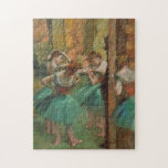 Edgar Degas Dancers Pink and Green Jigsaw Puzzle<br><div class="desc">Beautiful art by the famous painter Edgar Degas,  one of my favorite impressionist artists. It features a group of ballerinas in green tutus with pink tops before going on to dance ballet.</div>