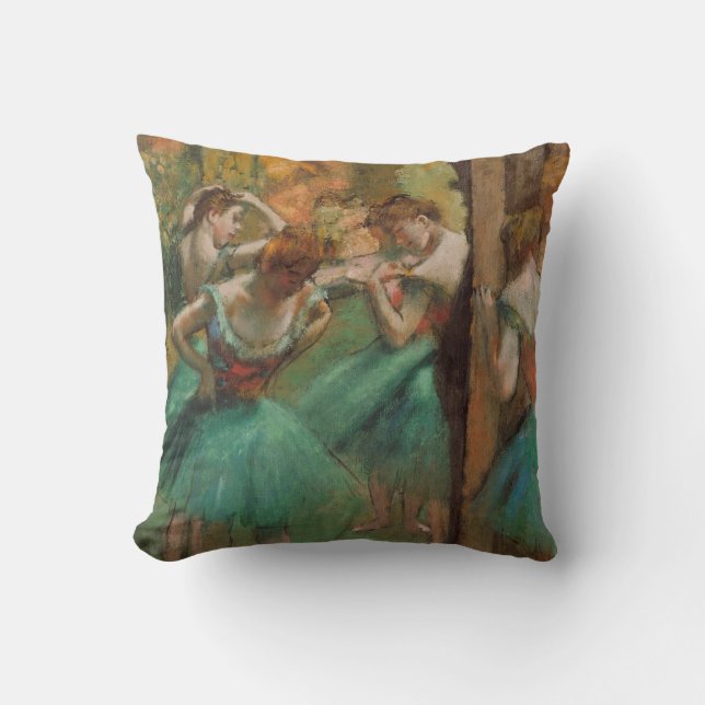 Edgar Degas Dancers Pink and Green Throw Pillow (Front)