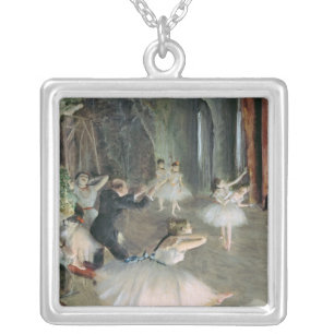 Edgar Degas   The Rehearsal of the Ballet on Stage Silver Plated Necklace