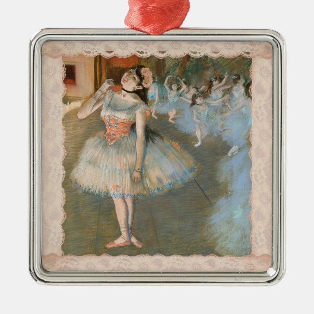 Edgar Degas The Star Dancer with Blush Lace Trim Metal Ornament (Front)